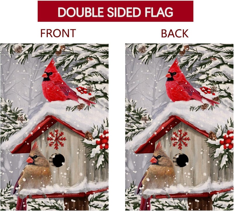 BLKWHT Winter Cardinal Bird Garden Flag 12x18 Vertical Double Sided Trees Snow Christmas Holiday Outside Decorations Burlap Yard Flag BW735 - Image 5